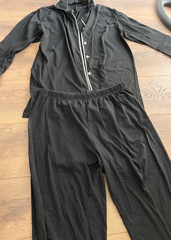 xl Beden Siyah Uzun Kollu Kadın Pijama Takımı