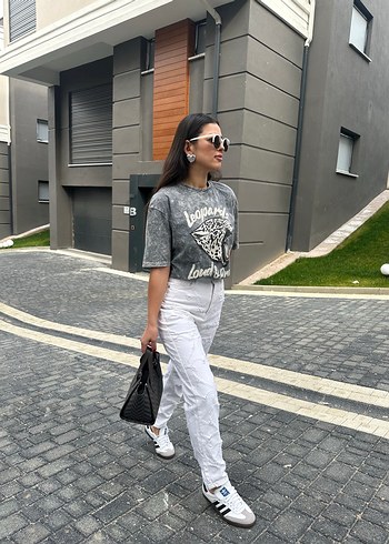 Kalp desenli Kadın Boyfriend Denim Pantolon