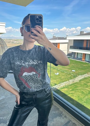 s Beden Gri Batik Desenli Rock Punk Tişört