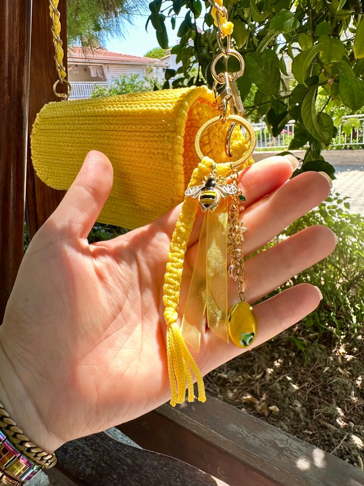 Sarı Zincir Detaylı Bohem Anahtarlık / charm - Görsel 3
