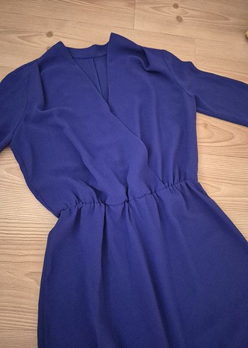 Lacivert V Yakalı orta boy boyu yeni  Elbise - Görsel 2