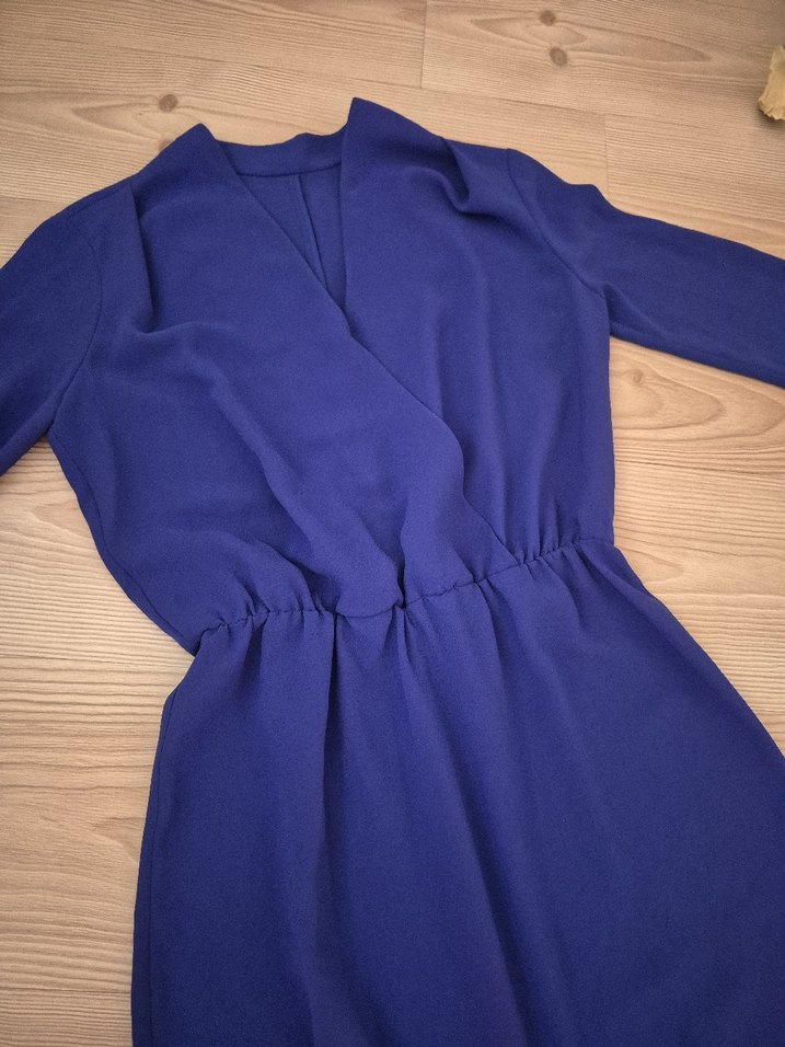 Lacivert V Yakalı orta boy boyu yeni  Elbise - Görsel 2