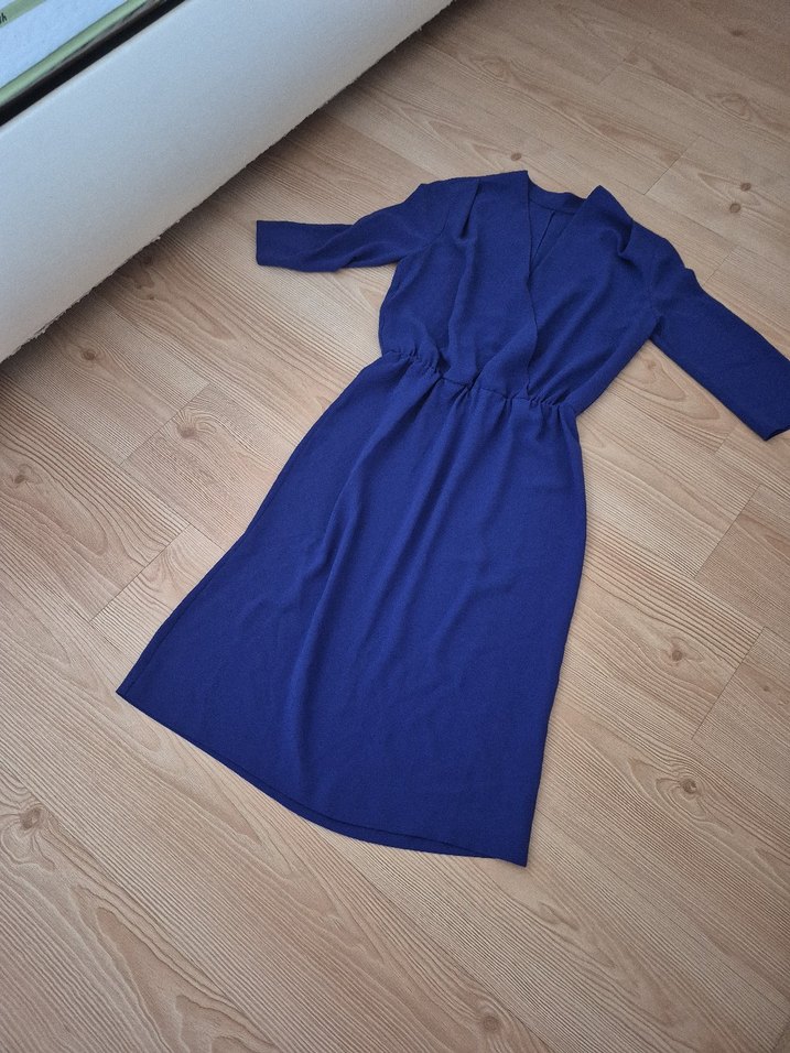 Lacivert V Yakalı orta boy boyu yeni  Elbise - Görsel 4