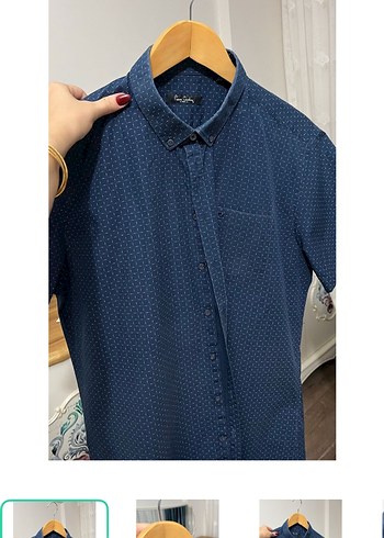 Pierre Cardin Lacivert Desenli Kisa Kollu Gomlek