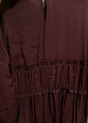 xl Beden bordo Renk Bordo Keten Uzun Elbise Fırfırlı