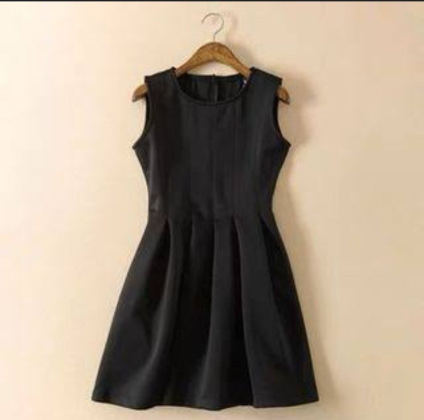 Siyah Yüksek Yakalı Kolsuz Midi Elbise - Görsel 2