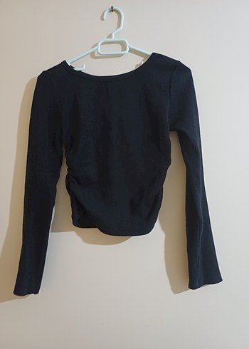 Diğer Siyah Kadın Crop Top, Uzun Kollu, Dar Kesim