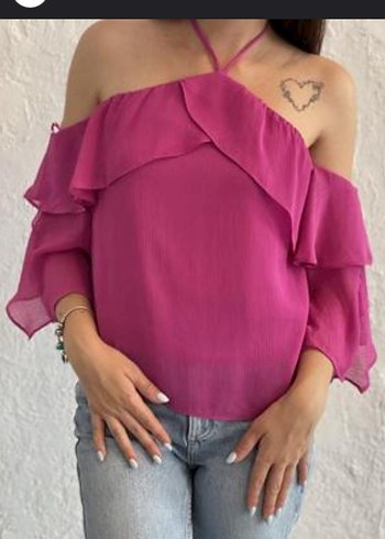 Pembe Fırfırlı Şifon Bluz