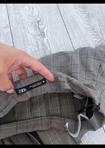 Diğer Gri Kareli Pileli Mini Etek