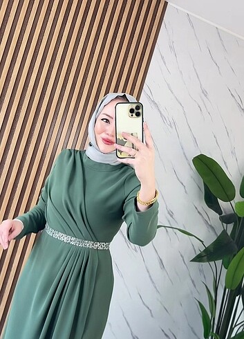 40 Beden yeşil Renk Tesettur abiye elbise