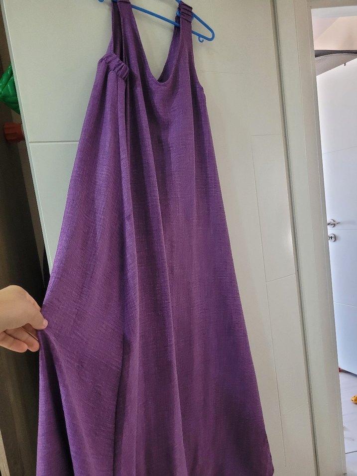 Mor V Yaka Kolsuz Uzun Elbise - Görsel 3