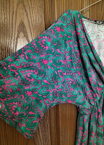 Diğer Yeşil Beli Lastikli Dokuma Elbise