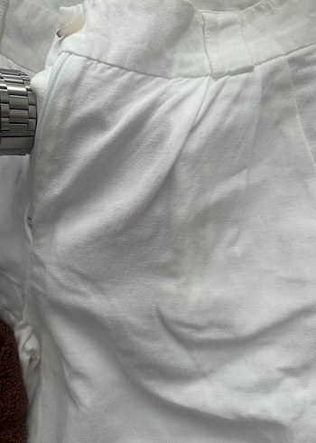 Astarlı beyaz keten pantolon - Görsel 4