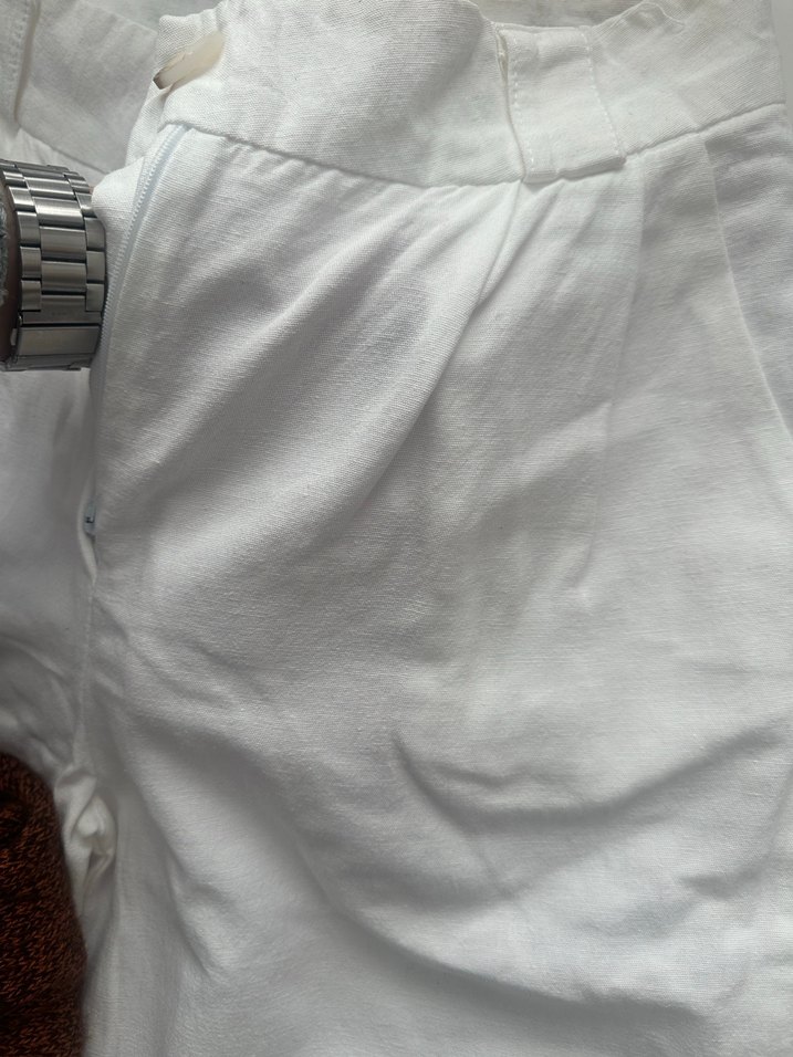 Astarlı beyaz keten pantolon - Görsel 4