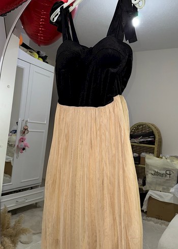 Siyah Straplez Midi Gotik Elbise - Görsel 4