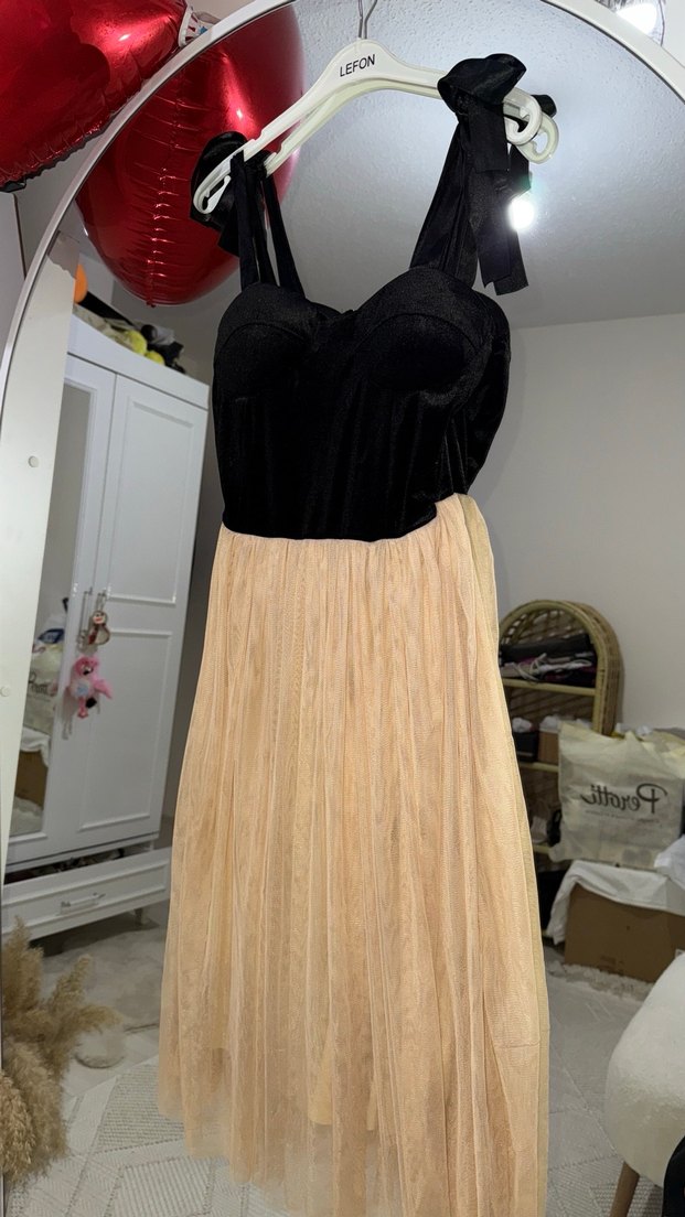 Siyah Straplez Midi Gotik Elbise - Görsel 4