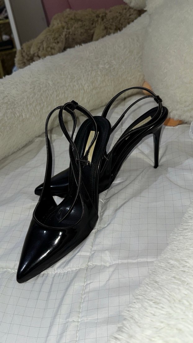 Siyah Rugan Tokalı Stiletto Topuklu Ayakkabı - Görsel 2