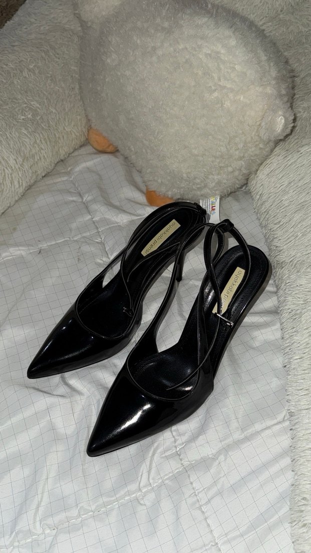 Siyah Rugan Tokalı Stiletto Topuklu Ayakkabı - Görsel 3