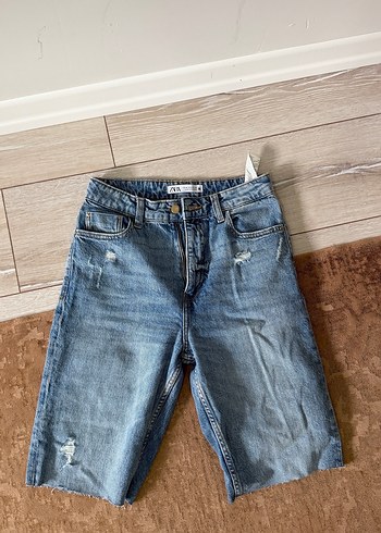 Zara Acik Mavi Rahat Denim Sort