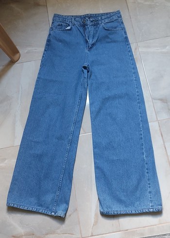 Diğer Mavi Kadın Midi Boy Geniş Kesim Kot Pantolon