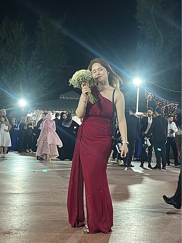l Beden bordo Renk Kırmızı abiye