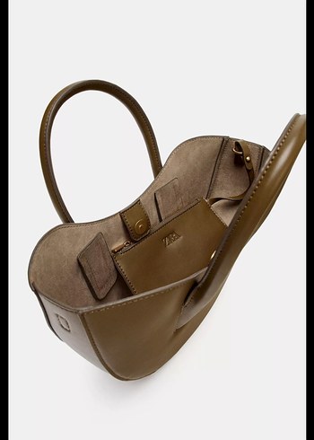 Zara Kemer Detaylı Haki Deri Kadın Çanta - Görsel 2