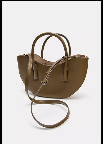 Zara Kemer Detaylı Haki Deri Kadın Çanta - Görsel 3