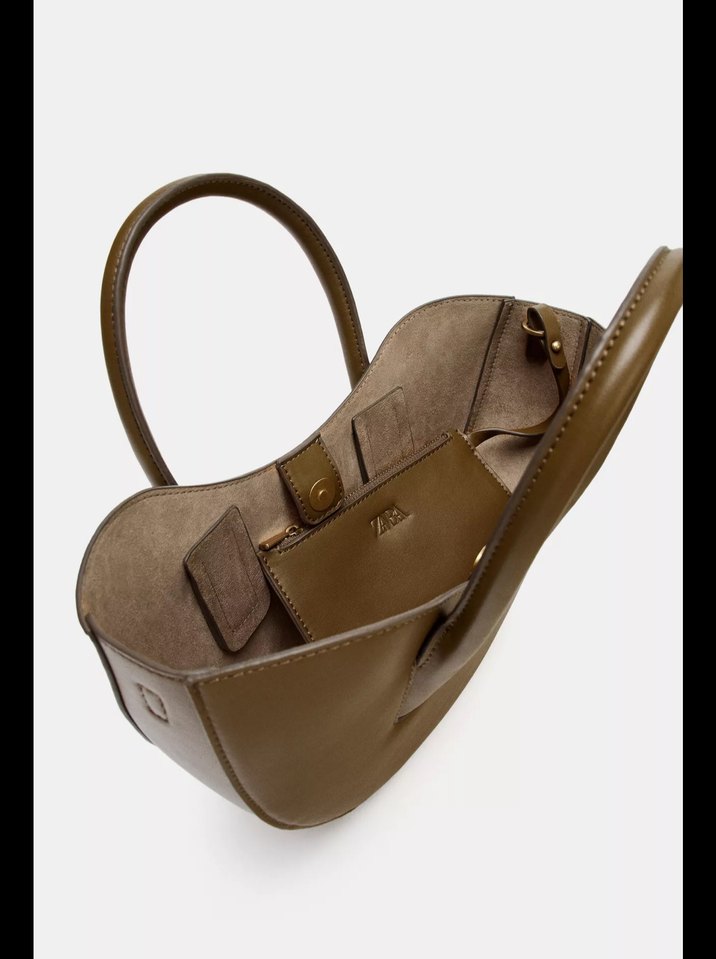 Zara Kemer Detaylı Haki Deri Kadın Çanta - Görsel 2
