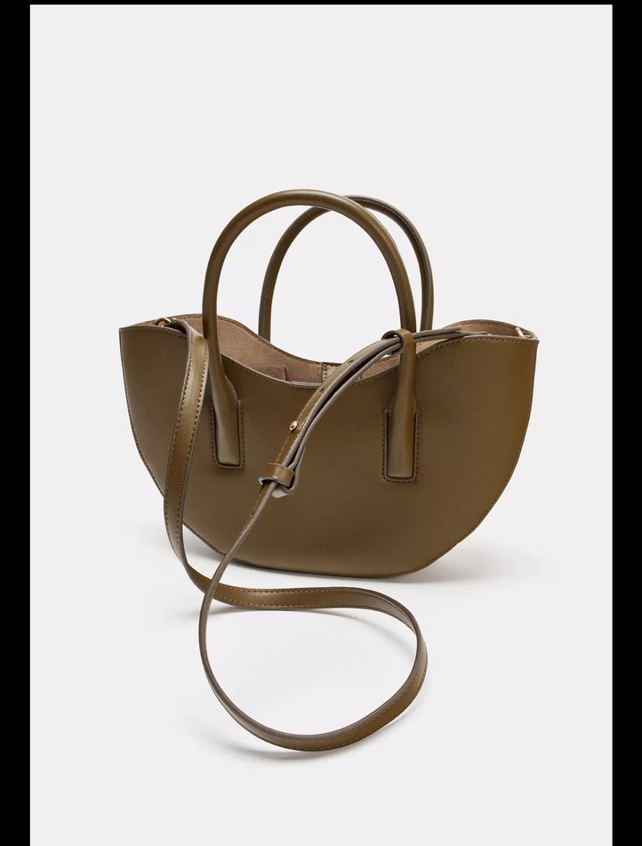 Zara Kemer Detaylı Haki Deri Kadın Çanta - Görsel 3