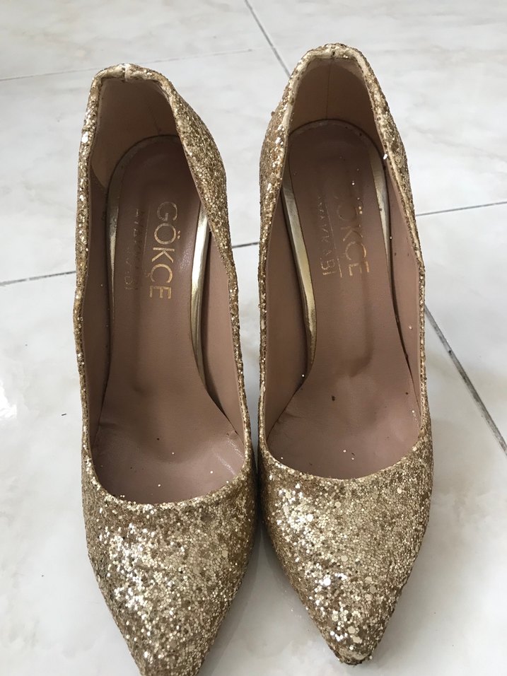 Altın Renk Parlak Stiletto Gelin Ayakkabısı - Görsel 3