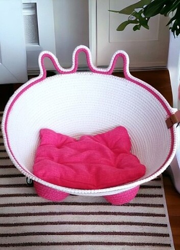 Pembe Hasır ipli Kedi Yatağı
