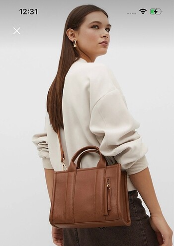  Beden kahverengi Renk Stradivarius deri mini tote çanta