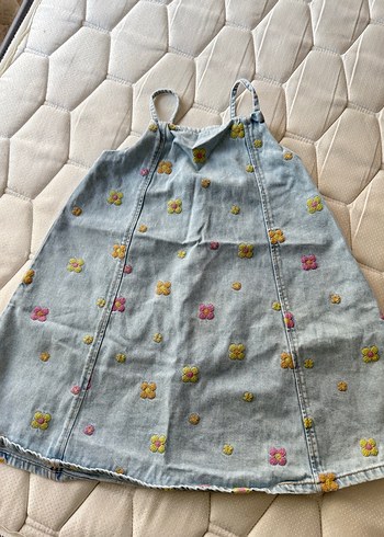 Zara Mavi Denim Kız Çocuk Askılı Elbise