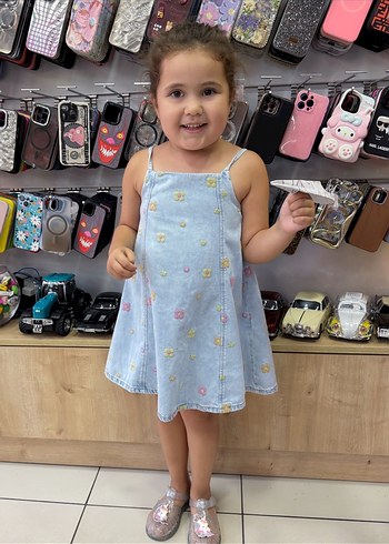 Mavi Denim Kız Çocuk Askılı Elbise