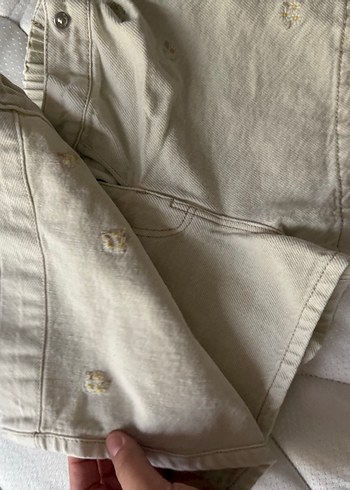 Zara Nakışlı Bej Keten Kız Çocuk Pantolonu