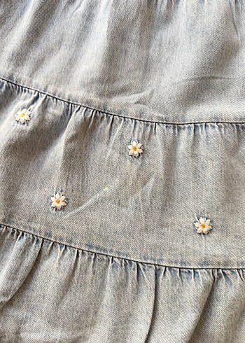 Zara Kız Çocuk Gri Denim Askılı Elbise