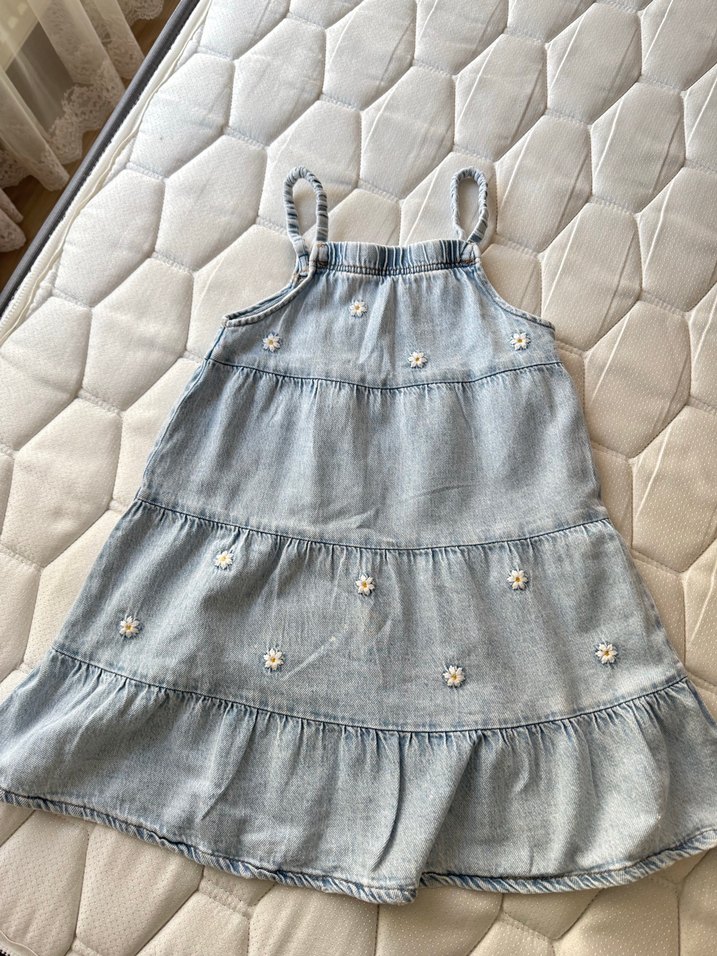 Kız Çocuk Gri Denim Askılı Elbise - Görsel 2