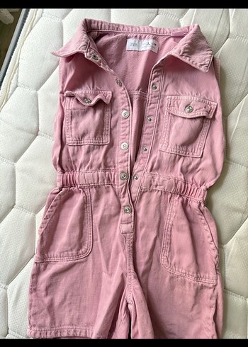 Zara Kız Çocuk Pembe Düğmeli Denim Tulum