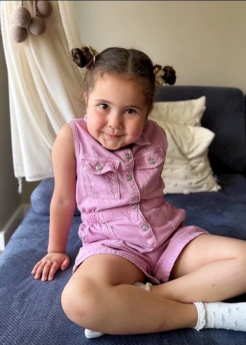 Kız Çocuk Pembe Düğmeli Denim Tulum