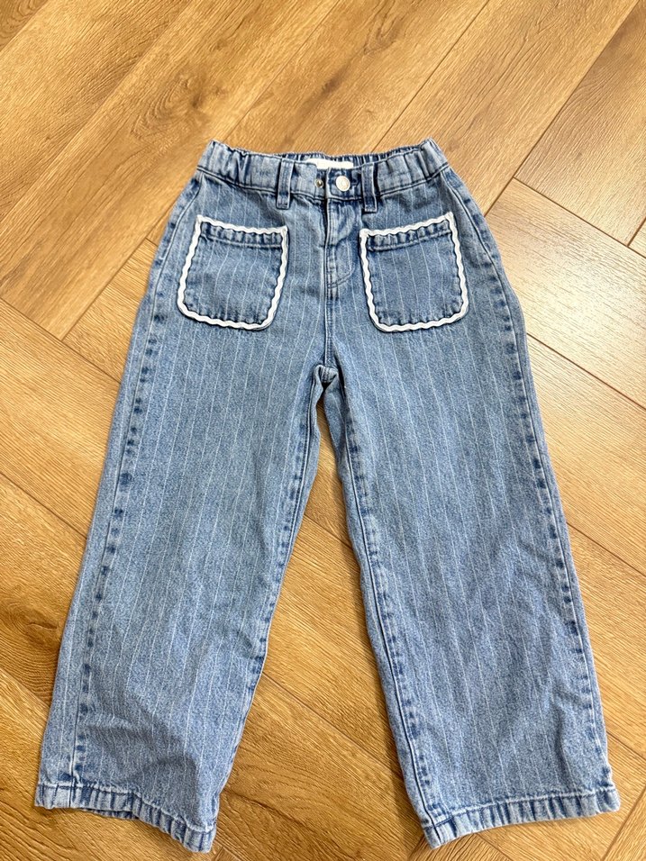 Nakışlı Dantel Detaylı Beyaz Kız Kot Pantolon - Görsel 2