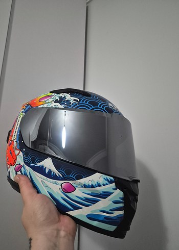 Renkli Baskılı Seramik Motosiklet Kaskı - Görsel 2