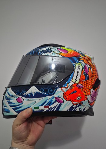 Renkli Baskılı Seramik Motosiklet Kaskı - Görsel 3