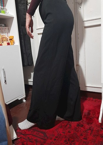 Siyah Bol Paça Likralı Crep Kadın Pantolon - Görsel 2