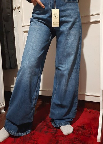 Gevşek Kesim Kıvrık Paça Mavi Denim Kadın Jean - Görsel 3