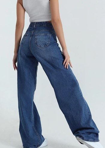 Gevşek Kesim Kıvrık Paça Mavi Denim Kadın Jean - Görsel 2