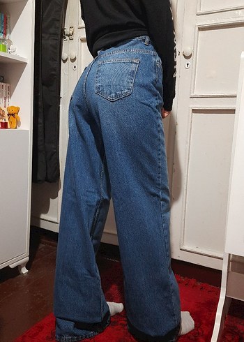 Gevşek Kesim Kıvrık Paça Mavi Denim Kadın Jean - Görsel 7