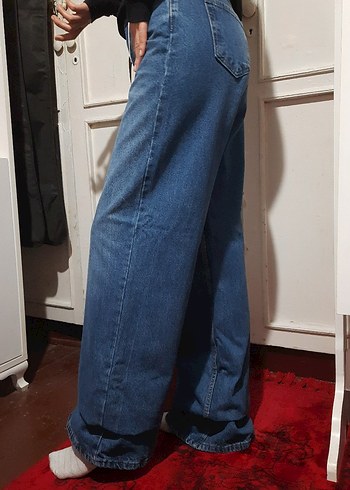 Gevşek Kesim Kıvrık Paça Mavi Denim Kadın Jean - Görsel 5