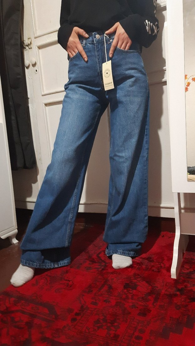 Gevşek Kesim Kıvrık Paça Mavi Denim Kadın Jean - Görsel 4