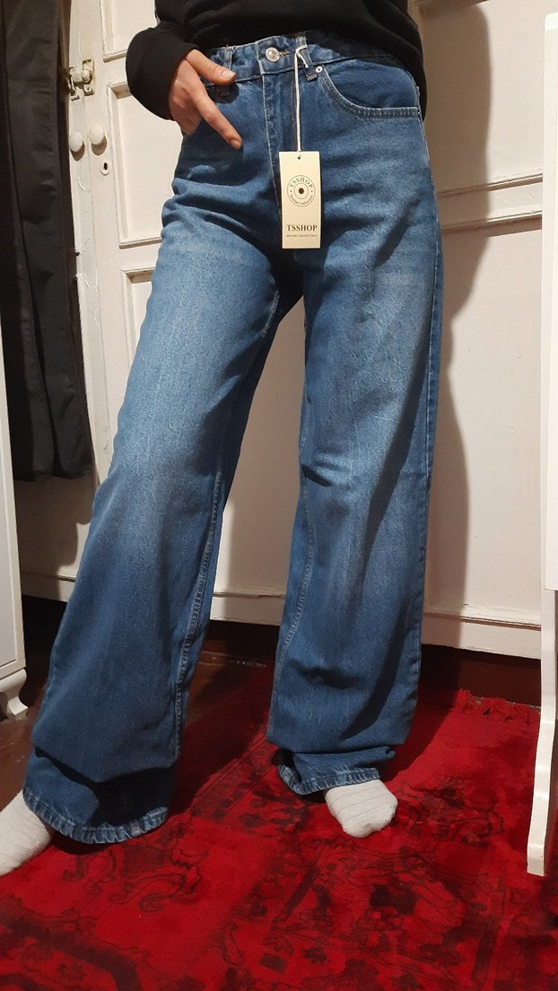 Gevşek Kesim Kıvrık Paça Mavi Denim Kadın Jean - Görsel 3