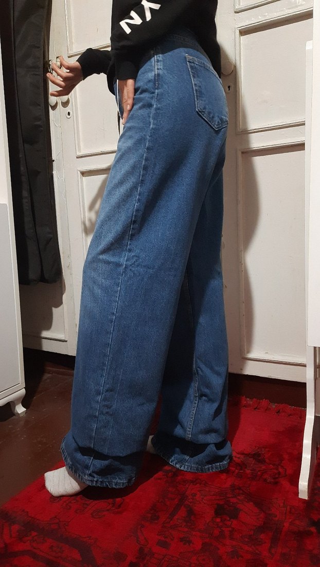 Gevşek Kesim Kıvrık Paça Mavi Denim Kadın Jean - Görsel 5